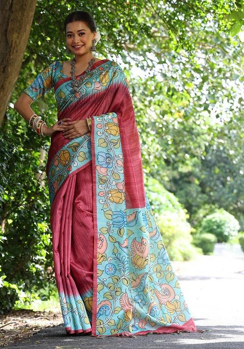 Maroon Motif Silk Saree Set