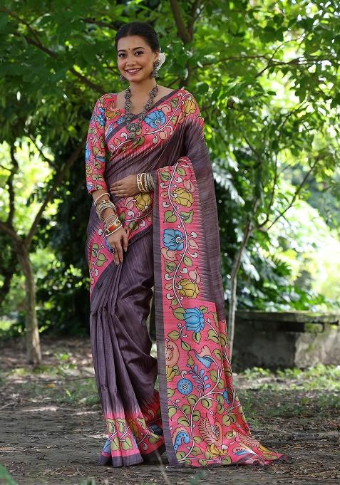 Pink Motif Silk Saree Set