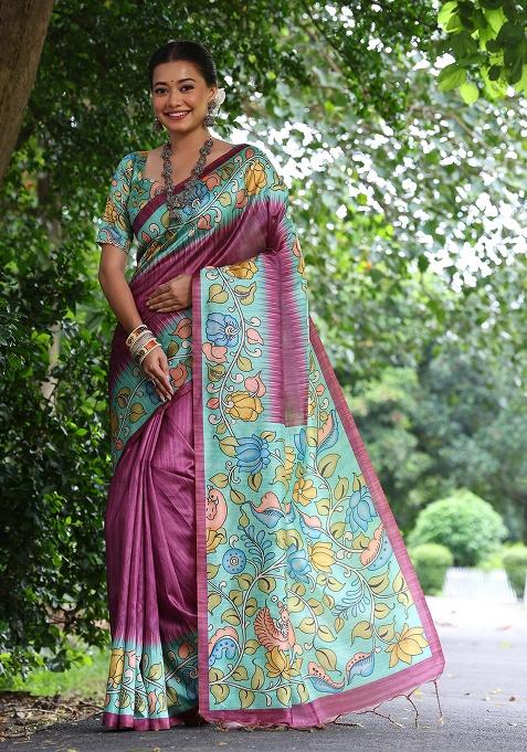 Pink Motif Silk Saree Set