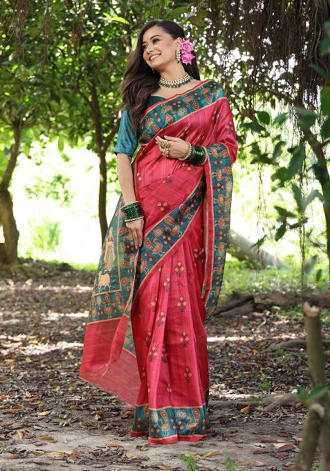 Red Motif Silk Saree Set