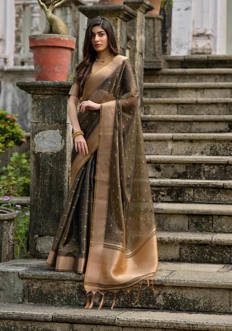 Coffee Motif Silk Saree Set