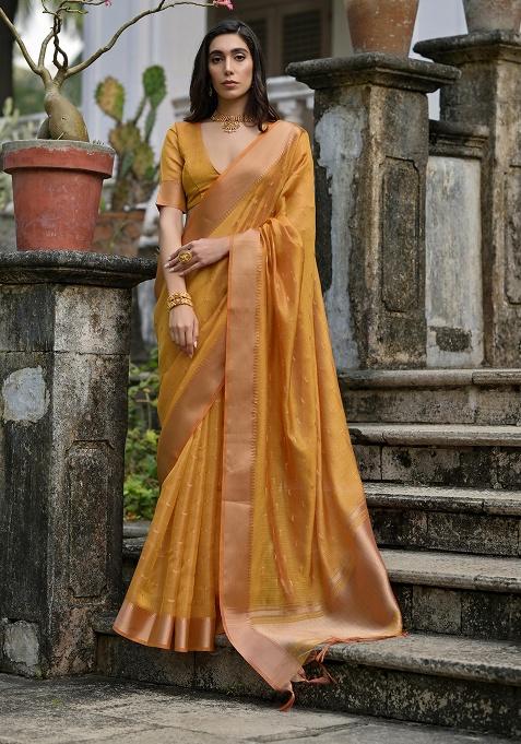Mustard Motif Silk Saree Set