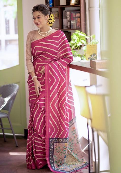 Light Pink Motif Silk Saree Set