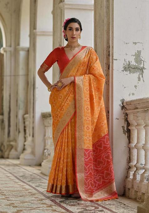 Mustard Motif Silk Saree Set