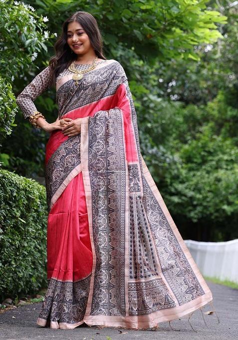 Red Motif Silk Saree Set