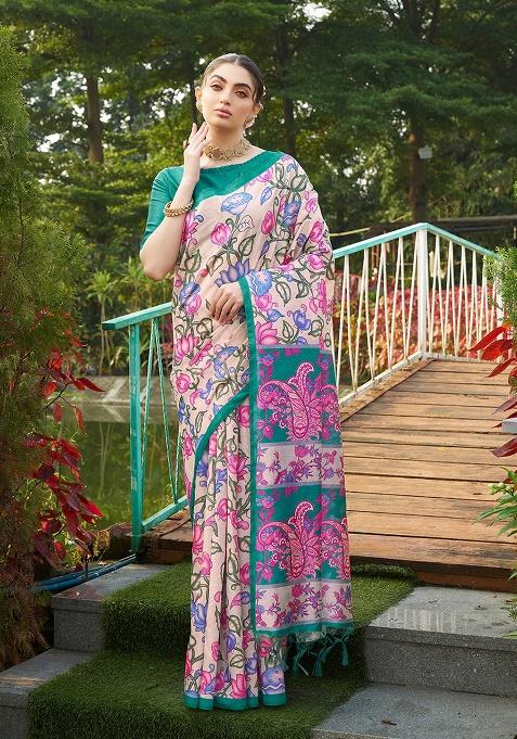 Green Motif Silk Saree Set