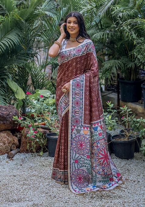 Coffee Motif Silk Saree Set