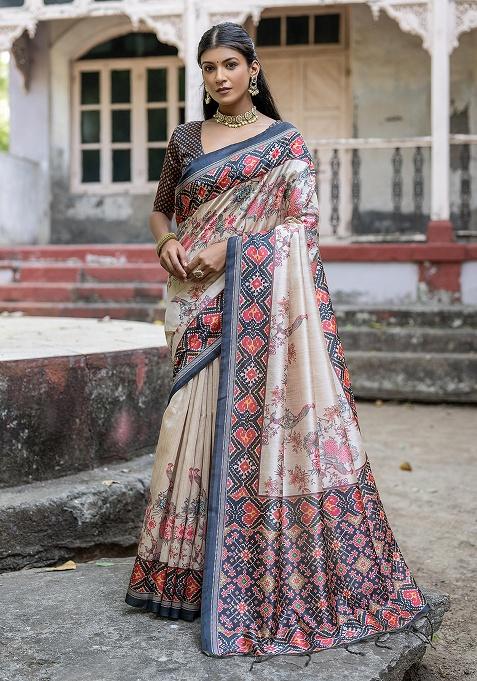 Black Motif Silk Saree Set