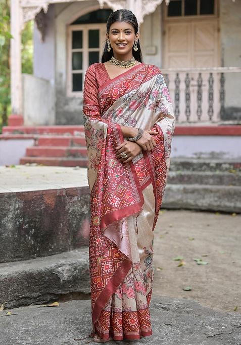 Maroon Motif Silk Saree Set