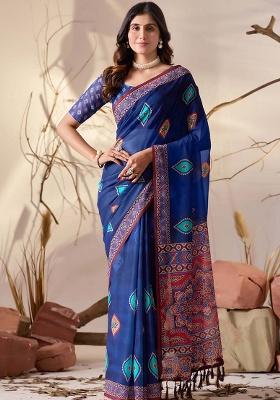 Blue Motif Georgette Saree Set