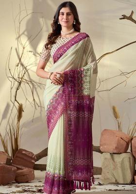 Light Green Motif Georgette Saree Set