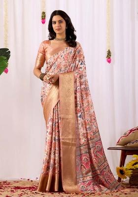 Peach Motif Silk Saree Set