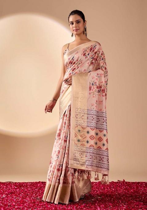 Light Mauve Motif Silk Saree Set