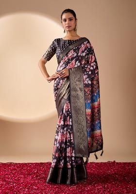 Blue Motif Silk Saree Set