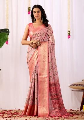 Light Pink Motif Silk Saree Set