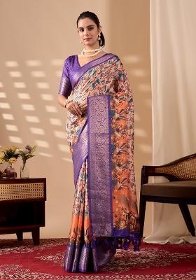 Orange Motif Silk Saree Set