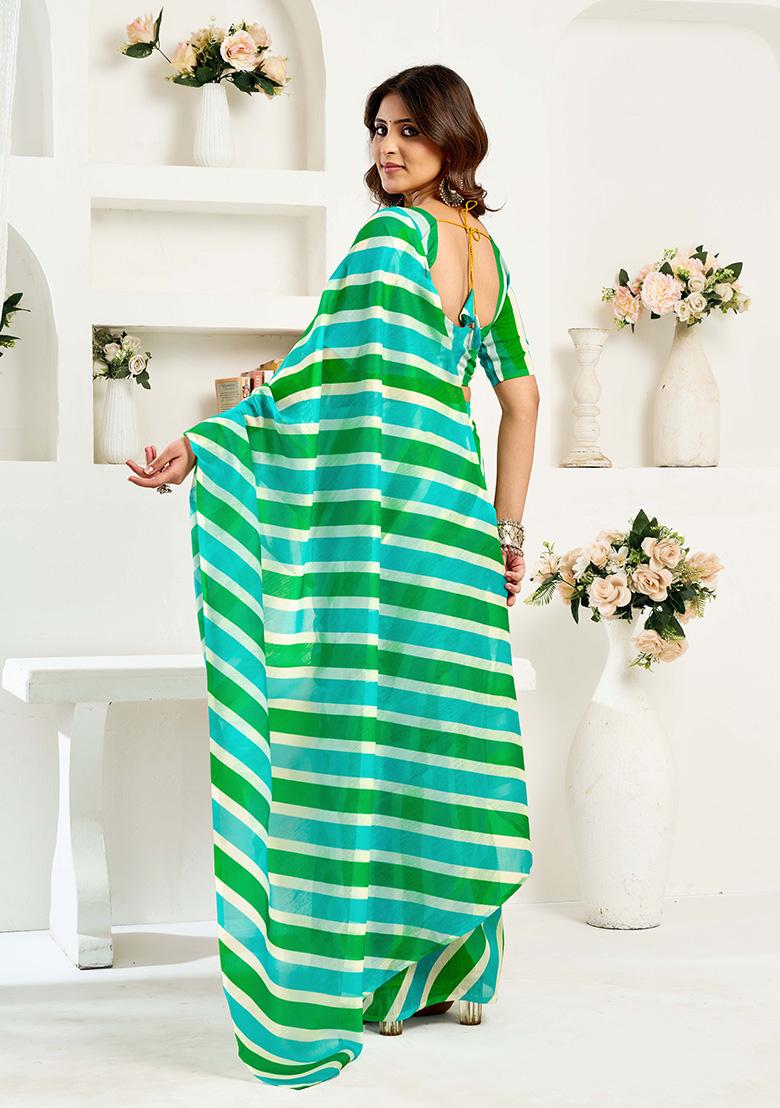 Green Motif Cotton Blend Saree Set - Indya