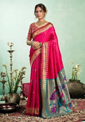 Pink Motif Silk Saree Set