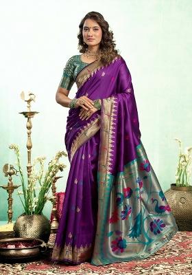 Purple Motif Silk Saree Set