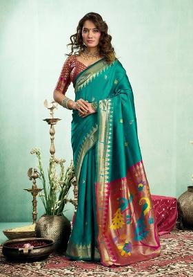 Green Motif Silk Saree Set