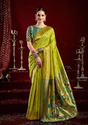 Light Green Motif Silk Saree Set