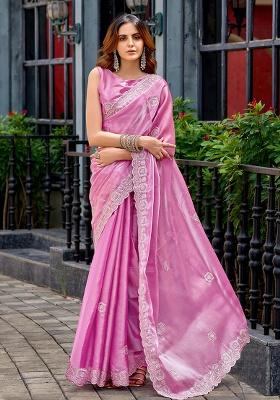 Light Pink Motif Chiffon Saree Set