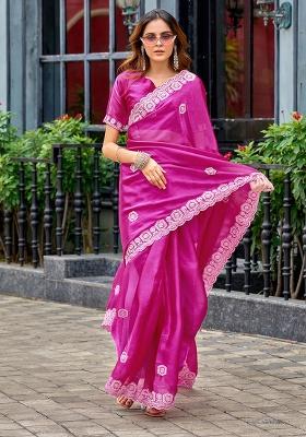 Pink Motif Chiffon Saree Set