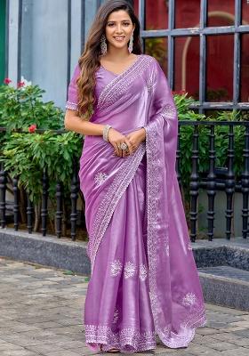 Lavender Motif Chiffon Saree Set