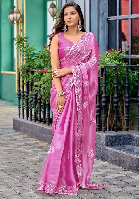 Light Pink Motif Chiffon Saree Set