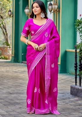Pink Motif Chiffon Saree Set