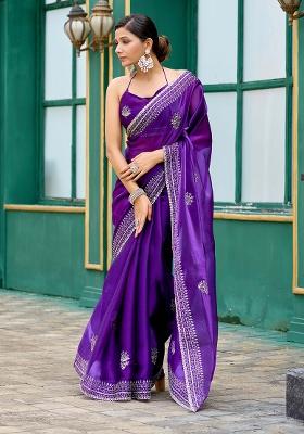 Purple Motif Chiffon Saree Set