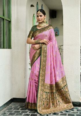 Light Pink Motif Silk Saree Set
