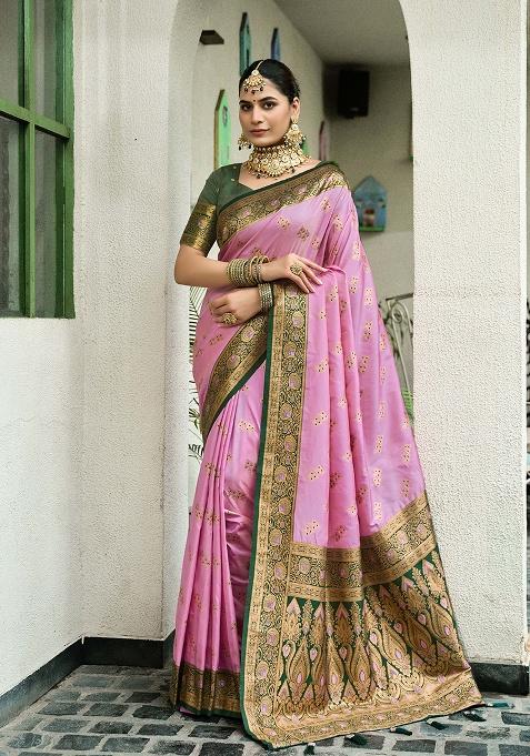 Light Pink Motif Silk Saree Set