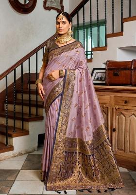 Mauve Motif Silk Saree Set