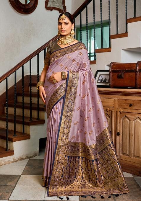 Mauve Motif Silk Saree Set