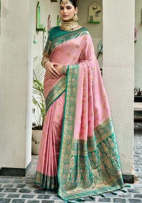 Pink Motif Silk Saree Set