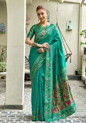 Green Motif Silk Saree Set