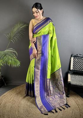 Light Green Woven Silk Saree Set