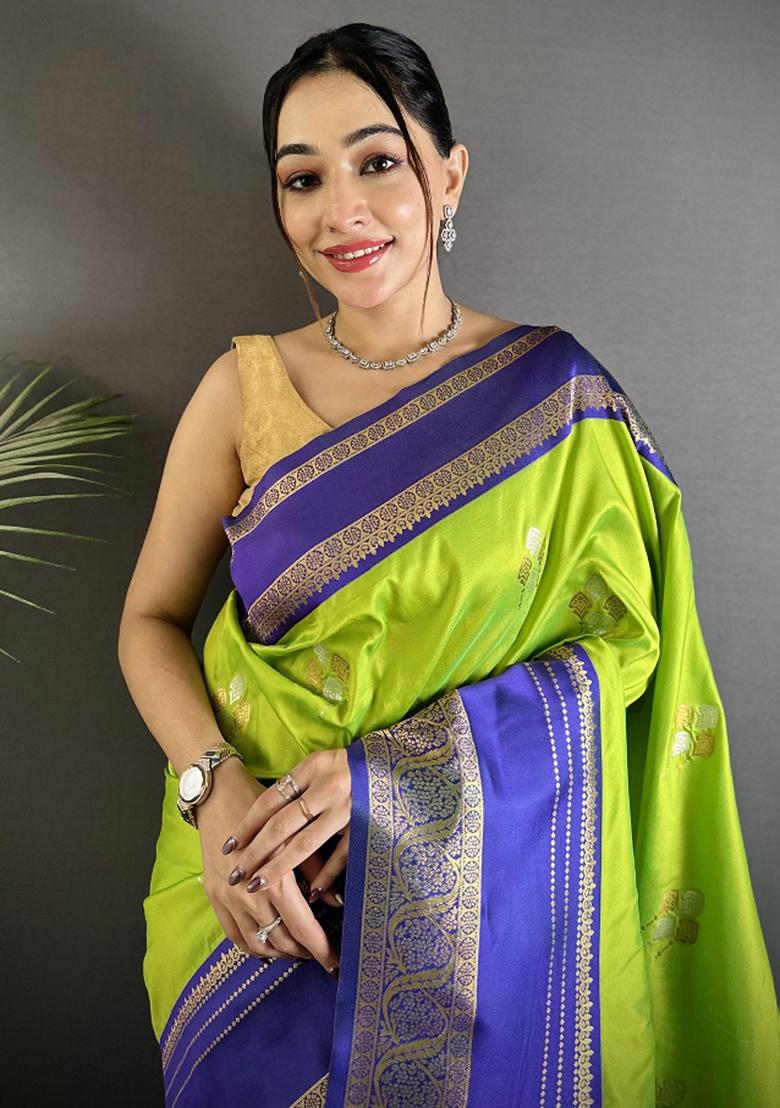 Light Green Woven Silk Saree Set - Indya