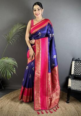 Violet Woven Silk Saree Set