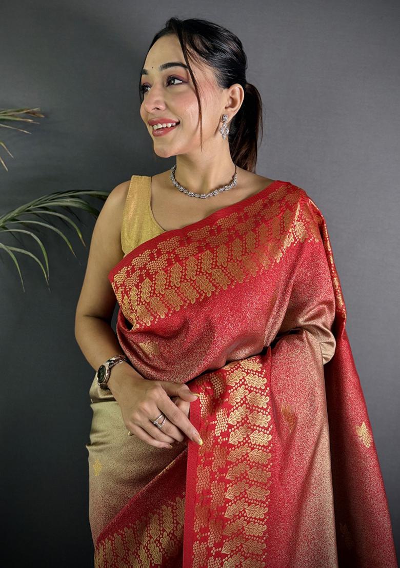 Beige Ikkat Silk Saree Set - Indya