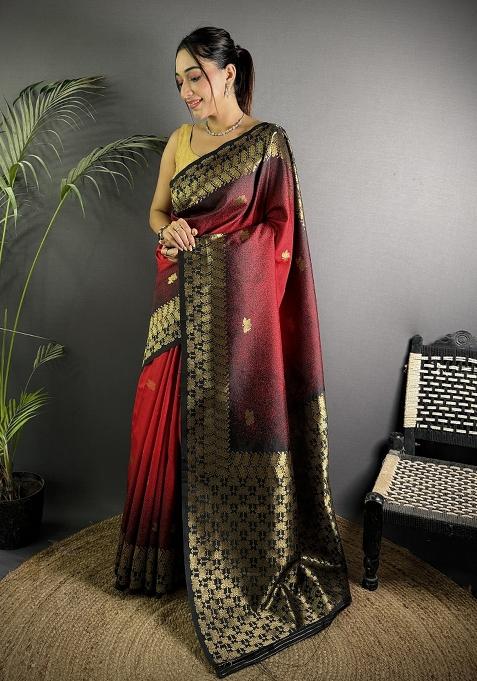 Red Ikkat Silk Saree Set