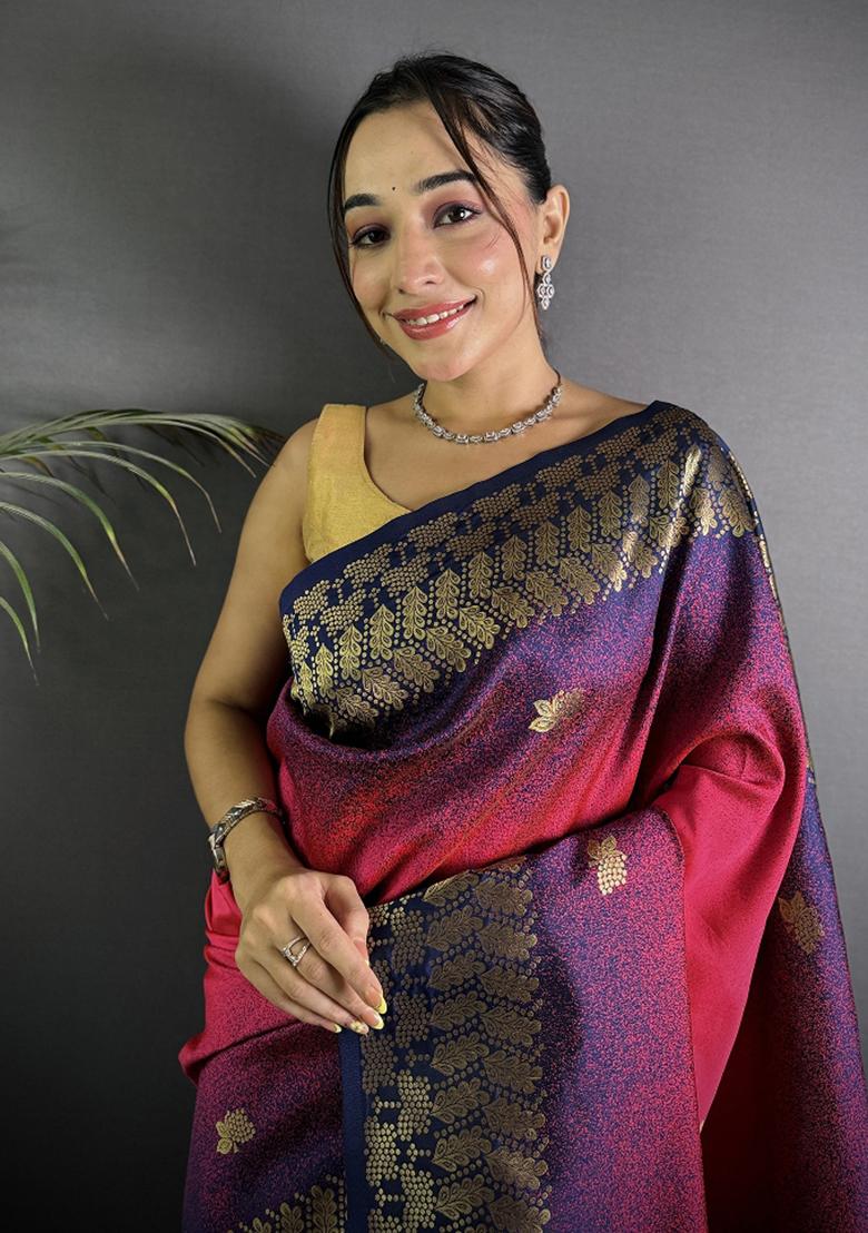 Red Ikkat Silk Saree Set - Indya