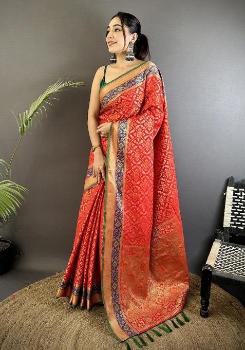 Red Patola Silk Saree Set