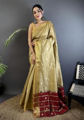 Ivory Stripes Box Silk Saree Set