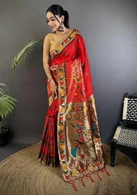 Red Meenakari Silk Saree Set