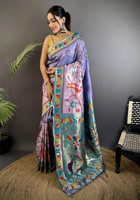 Lavender Meenakari Silk Saree Set