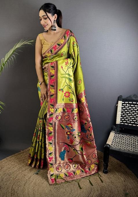 Light Green Meenakari Silk Saree Set