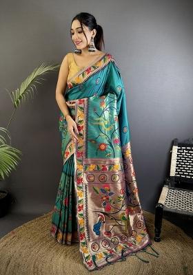 Cyan Blue Meenakari Silk Saree Set