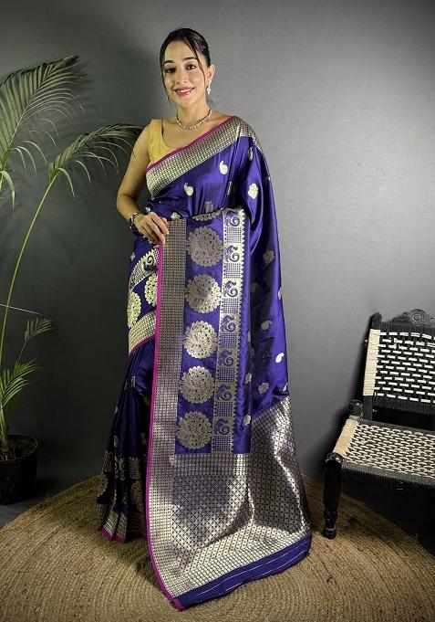 Purple Paisley Silk Saree Set